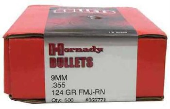 9mm 124gr FMJ RN Hornady #355771 500/Bx